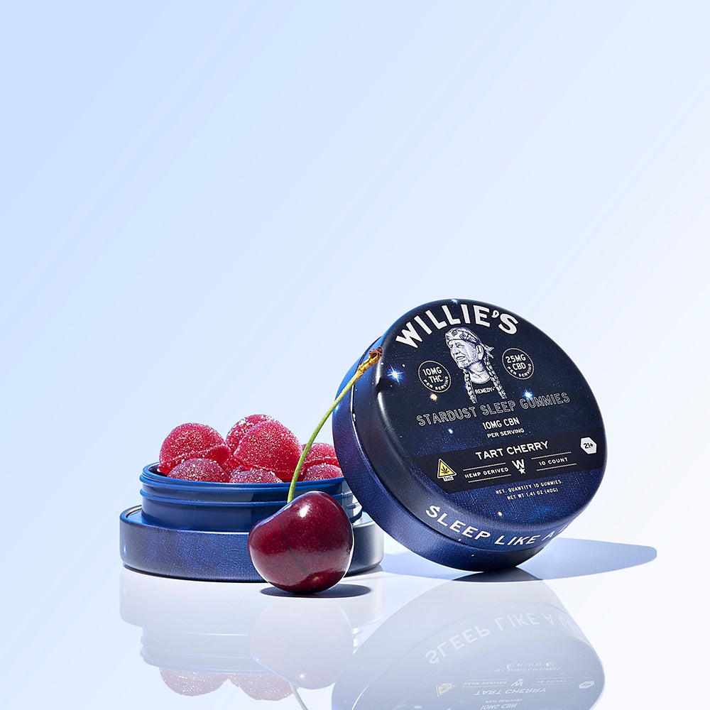 Where to buy THC gummies: an open tin of Willie's THC Sleep Gummies