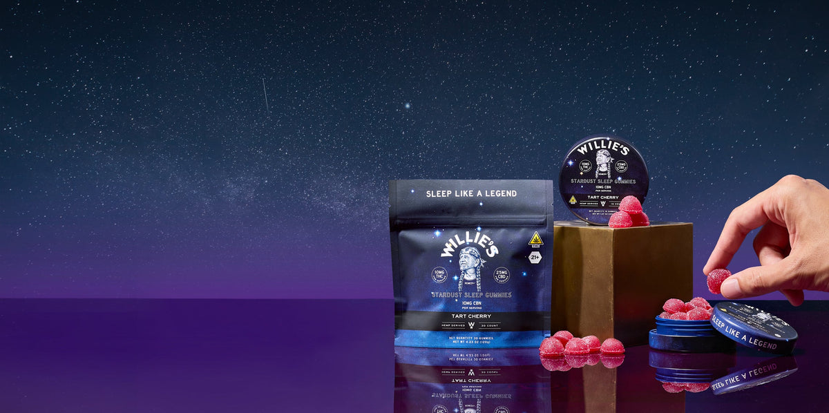 Best THC gummies guide: Willie's THC Sleep Gummies pouch and tin side by side